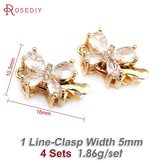 18K Gold Color Brass and Zircon Butterfly 1 Line and 2 Line Necklaces Connect Clasps Diy Jewelry Making Accessories Materials