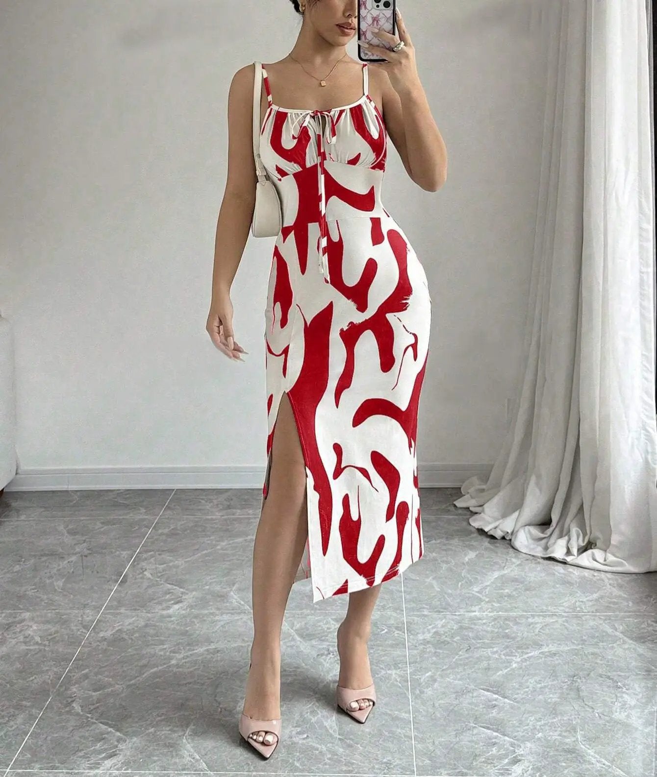 Summer Printed Suspender Split Dress Fashion Slim Lace-up Long Dresses For Women Clothing by Dropshipman