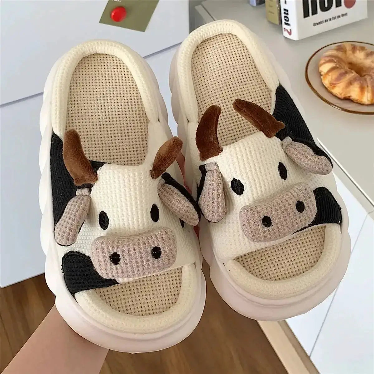 Home Linen Slipper for Women Cute Bunny Clouds Flip Flops Female Design Cozy Shoes Slides Four Season Platform Couples Sandals by All Mart Bristol Ltd