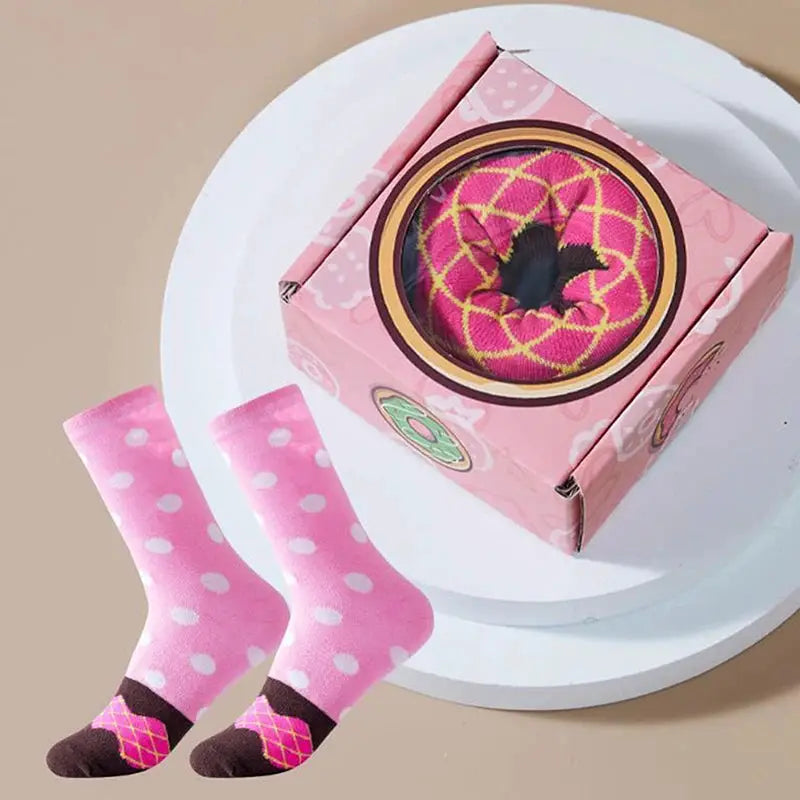 Mid-Calf Socks For Men And Women, Novelty And Fun Colorful Pink Donut Gift Box Socks, Comfortable And Breathable by All Mart Bristol Ltd