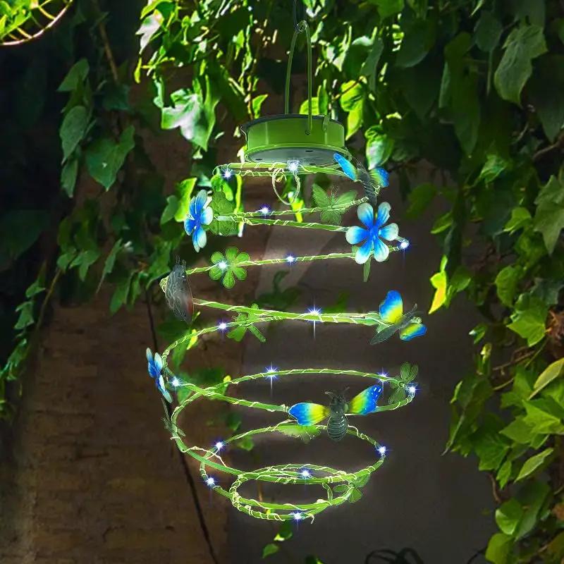 Hanging Solar Spiral Light with Butterflies by Avilo