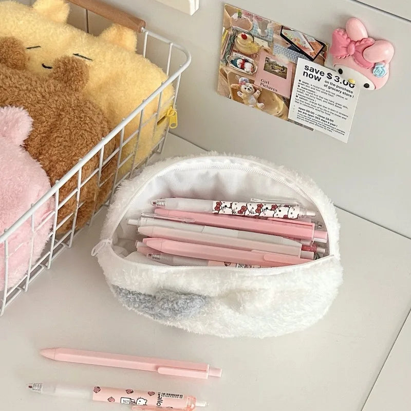 Cartoon Cosmetic Bag Pencil Case Plush Pencil Case Handbag Embroidery Kawaii Pencil Case Stationery Zipper Pouch Bag by All Mart Bristol Ltd