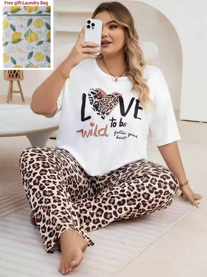 Women's Summer New Arrival Short Sleeve Sweatpants Thinner Simple Heart Casual Home Wear for Outdoor Wear Pajama by All Mart Bristol Ltd
