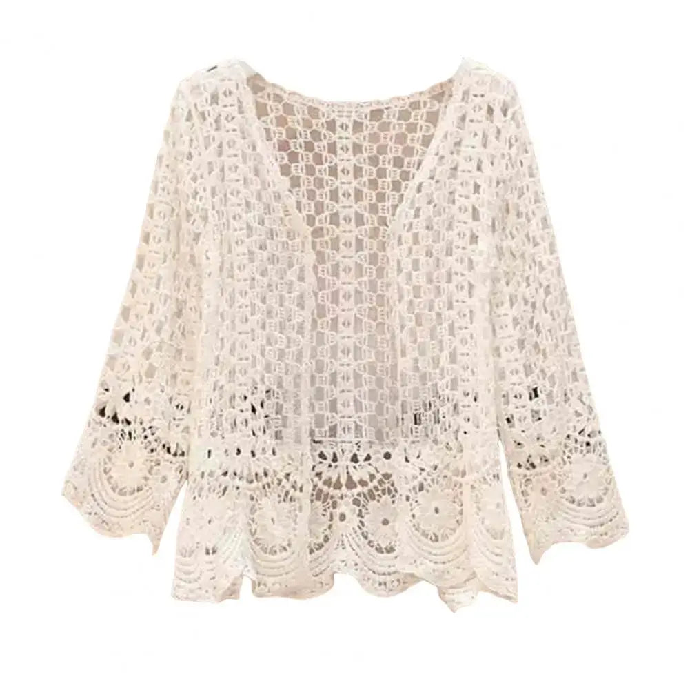 Handcrafted Lace Cardigan Crochet Women Cardigan 2025 3/4 Sleeve Hollow Out Open Front Sheer Sweater Boho Summer Knit Shrug by All Mart Bristol Ltd
