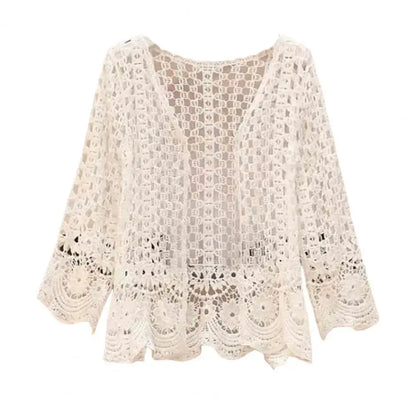 Handcrafted Lace Cardigan Crochet Women Cardigan 2025 3/4 Sleeve Hollow Out Open Front Sheer Sweater Boho Summer Knit Shrug by All Mart Bristol Ltd