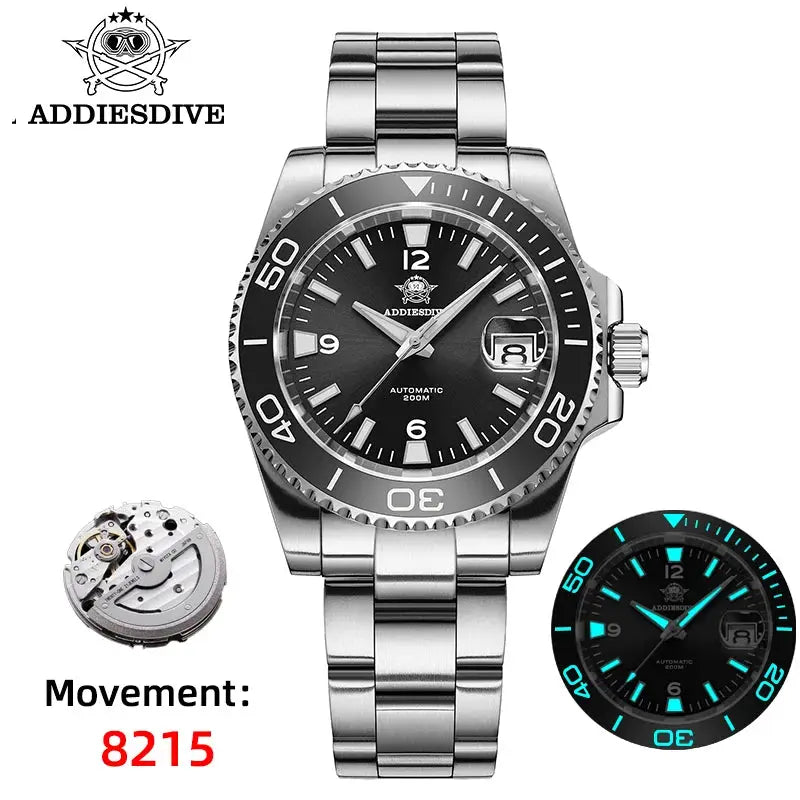ADDIESDIVE New Diving Gift Watch Men 8215 Automatic Sapphire AR Coated Glass Ceramic Bezel Waterproof 200m Luminous Stainless St by All Mart Bristol Ltd