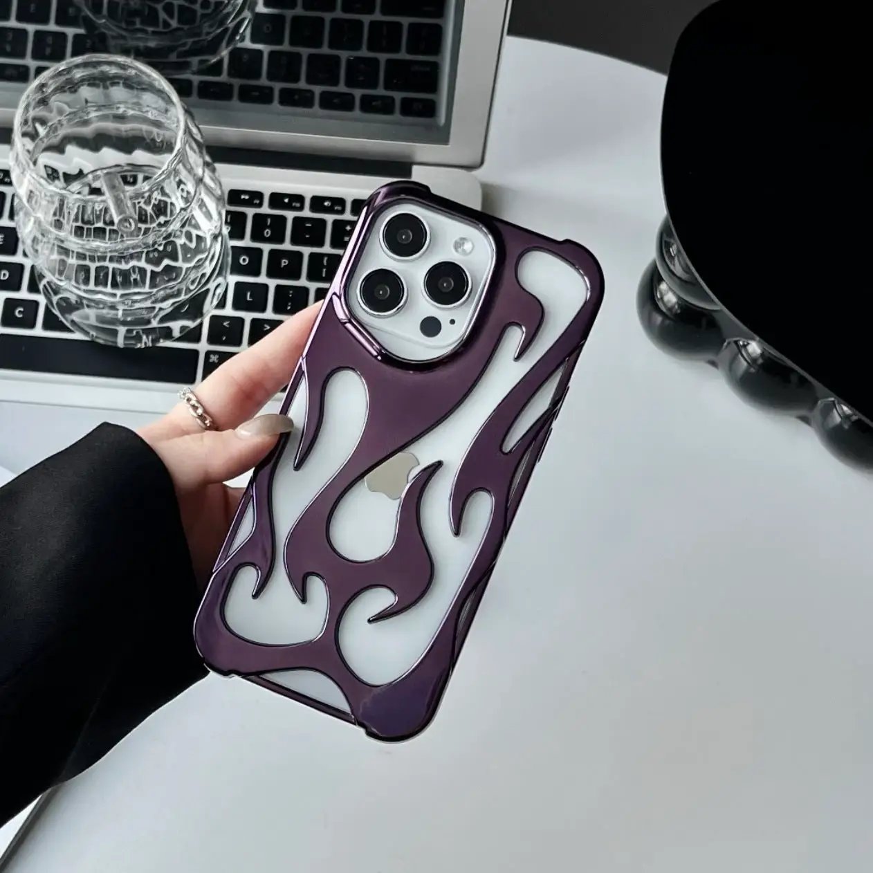 Electroplating Hollow Heat Dissipation Phone Case Flame Pattern High-grade Soft Shell by Dropshipman