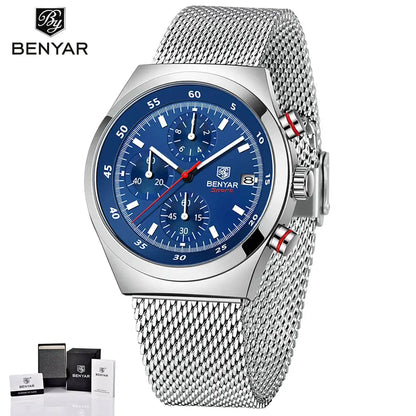 BENYAR Top Luxury Brand Men's Business Leisure Watch Mesh Band Quartz Timing Men's Watch 30 Meter Waterproof by All Mart Bristol Ltd