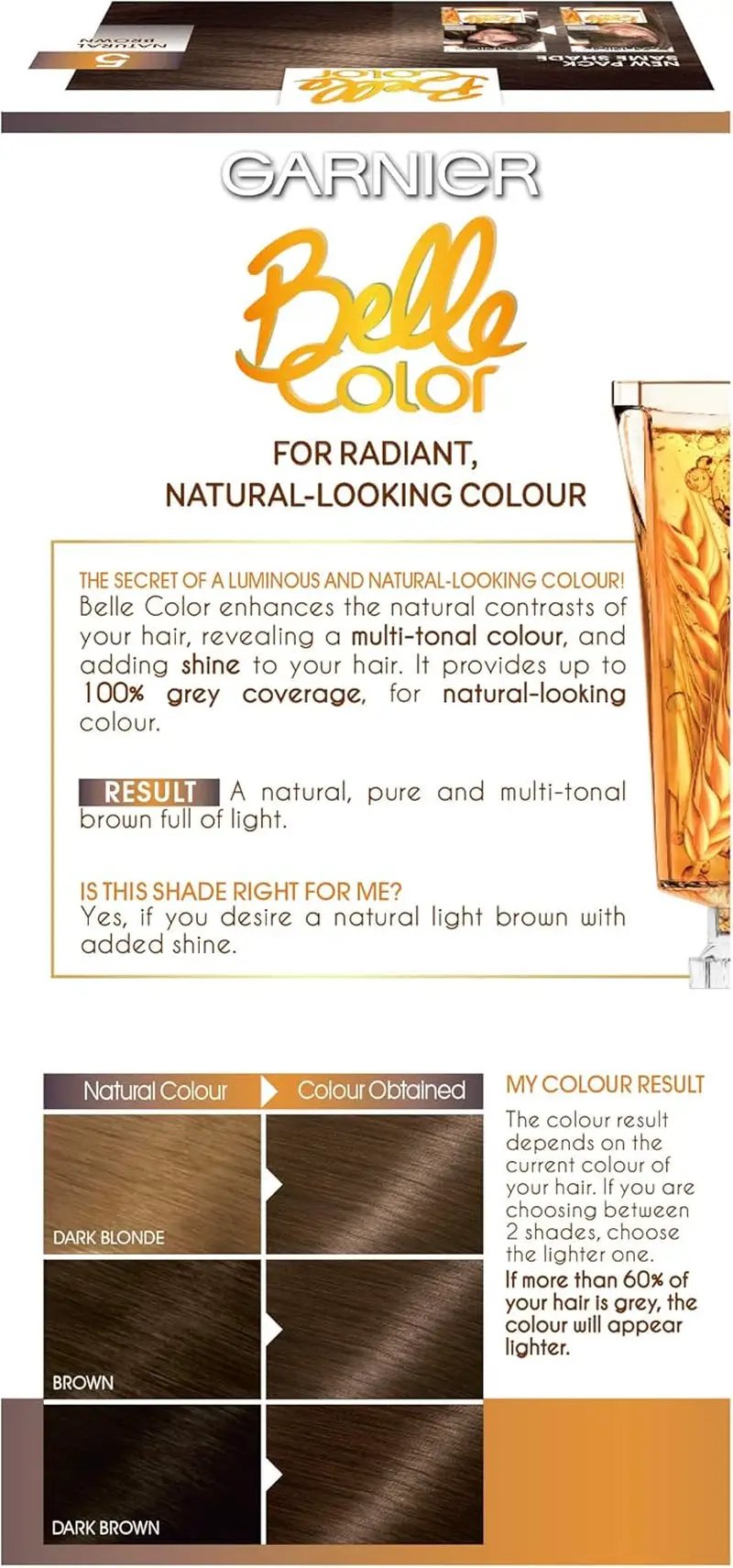 Belle Color Permanent Brown Hair Dye - Natural Looking Color & 100% Grey Coverage - 3 Pack of 5 Natural Brown by All Mart Bristol Ltd