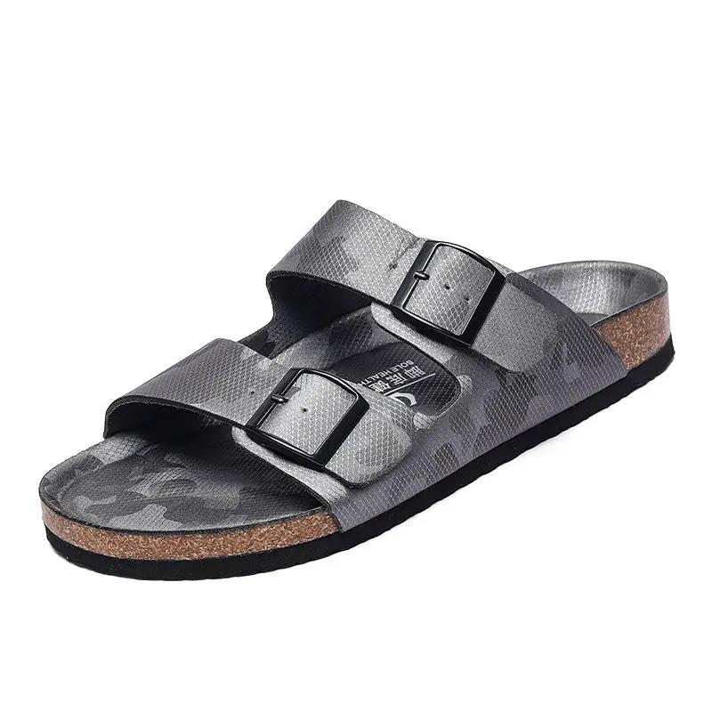 Platform Slippers Men's And Women's Same Frosted Leather Double-breasted Two-word Slippers by Dropshipman