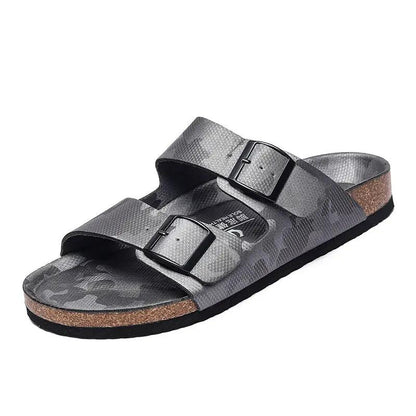 Platform Slippers Men's And Women's Same Frosted Leather Double-breasted Two-word Slippers by Dropshipman