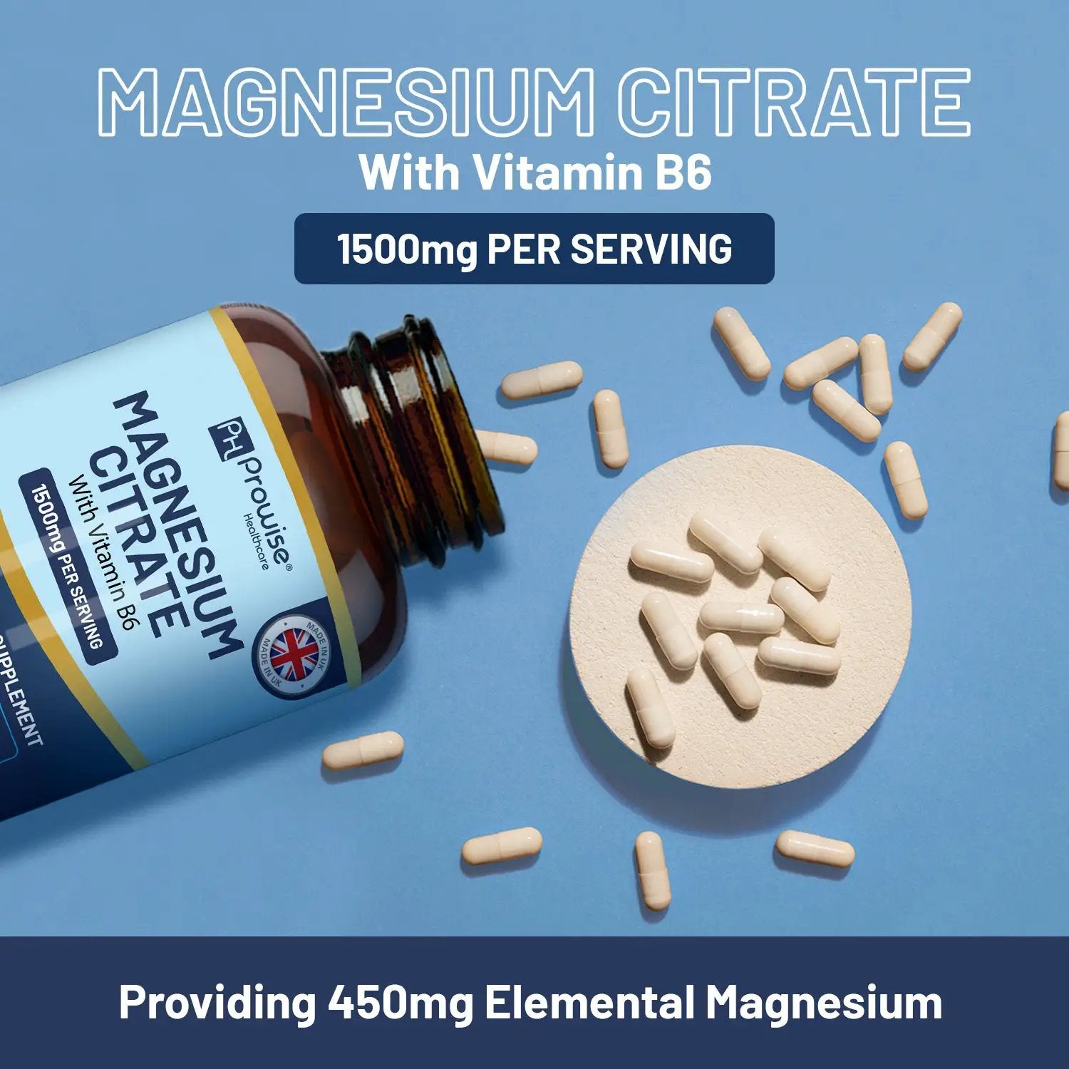Magnesium Citrate Capsules 1500mg with Vitamin B6 by Prowise Healthcare