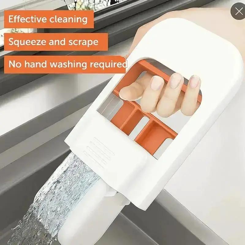 2025 New Upgrade Compact Self-Squeezing Mini Mop Set, Portable Wet-Dry Cleaning System with 2 Removable Washable Plastic Sponge Refills, for Small Spaces, Kitchen Counter (Orange) by All Mart Bristol Ltd