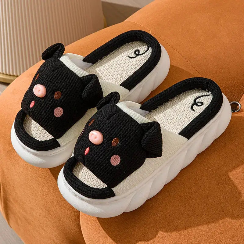 Home Linen Slipper for Women Cute Bunny Clouds Flip Flops Female Design Cozy Shoes Slides Four Season Platform Couples Sandals by All Mart Bristol Ltd