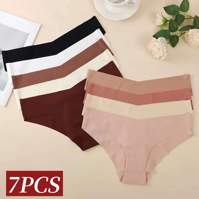 7Pcs/Set Women's V-Waist Panties Seamless Low-Waist Bikin Briefs Ladies Sexy Lingerie Ice Silk No Show Invisible Underwear XS-XL by All Mart Bristol Ltd