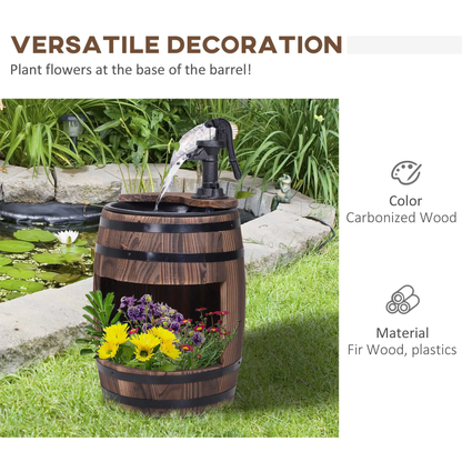 Outsunny Wood Barrel Pump Garden Fountain Water Feature Flower Planter Stand New by Outsunny