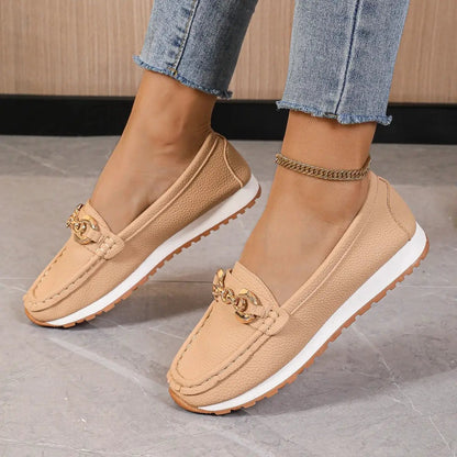Women's Metal Chain Flat Slip-On Loafers by Dropshipman