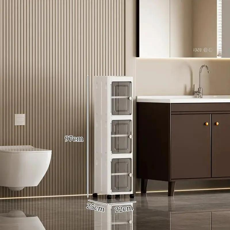 Narrow Gap Storage Organizer Foldable Cabinet Magnetic Sealed Door Universal Wheels Dustproof Moistureproof for Bathroom Kitchen by All Mart Bristol Ltd