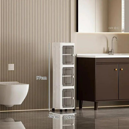 Narrow Gap Storage Organizer Foldable Cabinet Magnetic Sealed Door Universal Wheels Dustproof Moistureproof for Bathroom Kitchen by All Mart Bristol Ltd