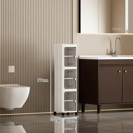 Narrow Gap Storage Organizer Foldable Cabinet Magnetic Sealed Door Universal Wheels Dustproof Moistureproof for Bathroom Kitchen by All Mart Bristol Ltd