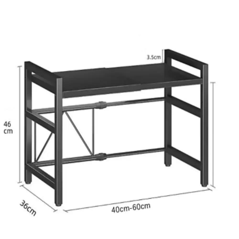 Black single-layer double bar with 6 hooks and extendable kitchen storage rack by N/A