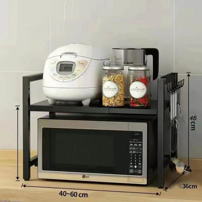 Black single-layer double bar with 6 hooks and extendable kitchen storage rack by N/A