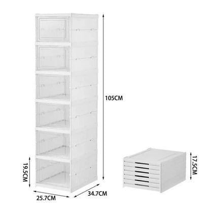 6 Tier Plastic Shoe Storage Box Stackable Foldable Boxes Trainers Organiser by N/A