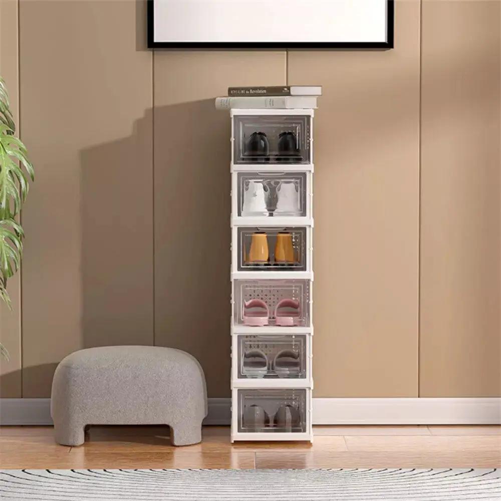 6 Tier Plastic Shoe Storage Box Stackable Foldable Boxes Trainers Organiser by N/A