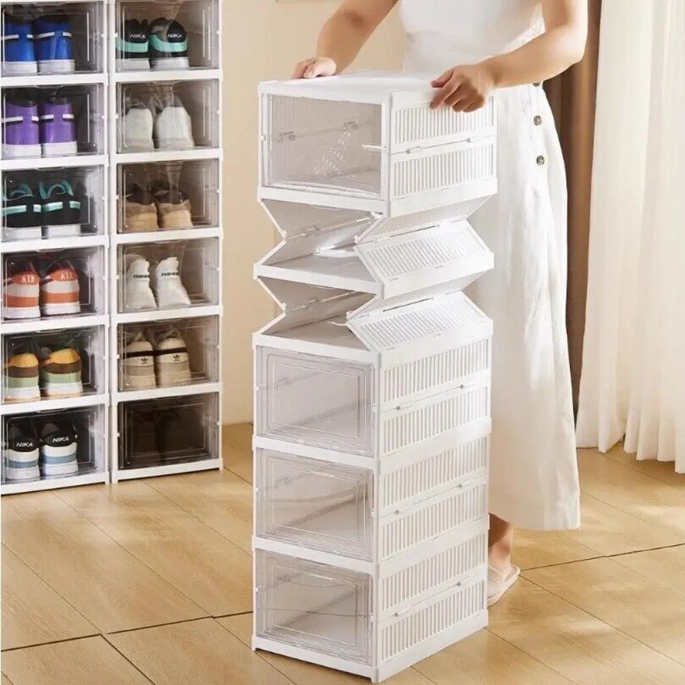 6 Tier Plastic Shoe Storage Box Stackable Foldable Boxes Trainers Organiser by N/A