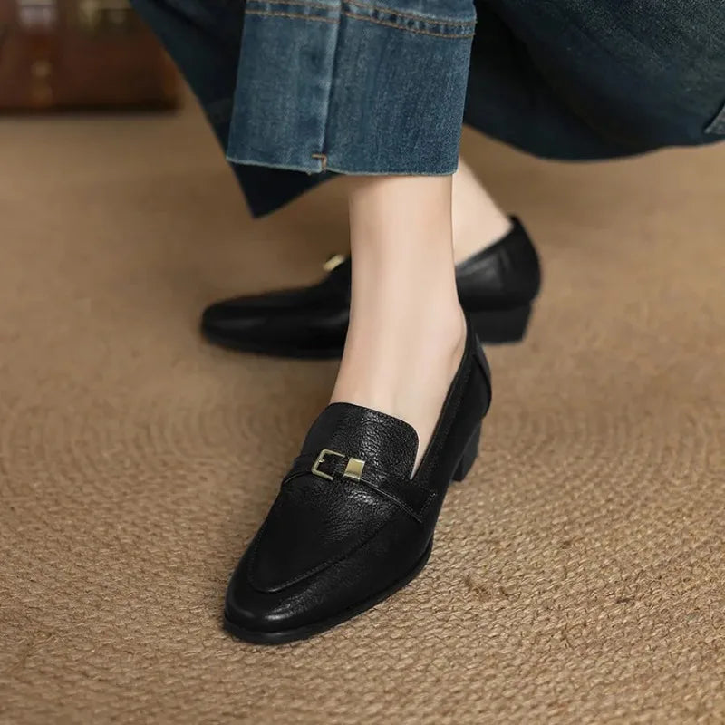 Autumn Women Loafers Casual Slip On Shoes Genuine Leather Daily Wear Fashionable Low Heeled Black And Brown, Sizes 34 To 43 by All Mart Bristol Ltd