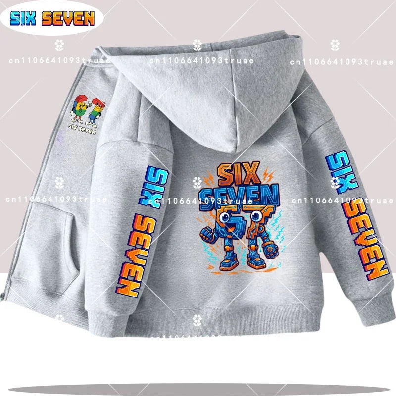 Hot Six Seven Children's Zip Up Hoodies Funny 67 Brainrot Zipper Hoody Clothes Kid Girl Boy Baby Casual Fashion Tops Sweatshirts by All Mart Bristol Ltd