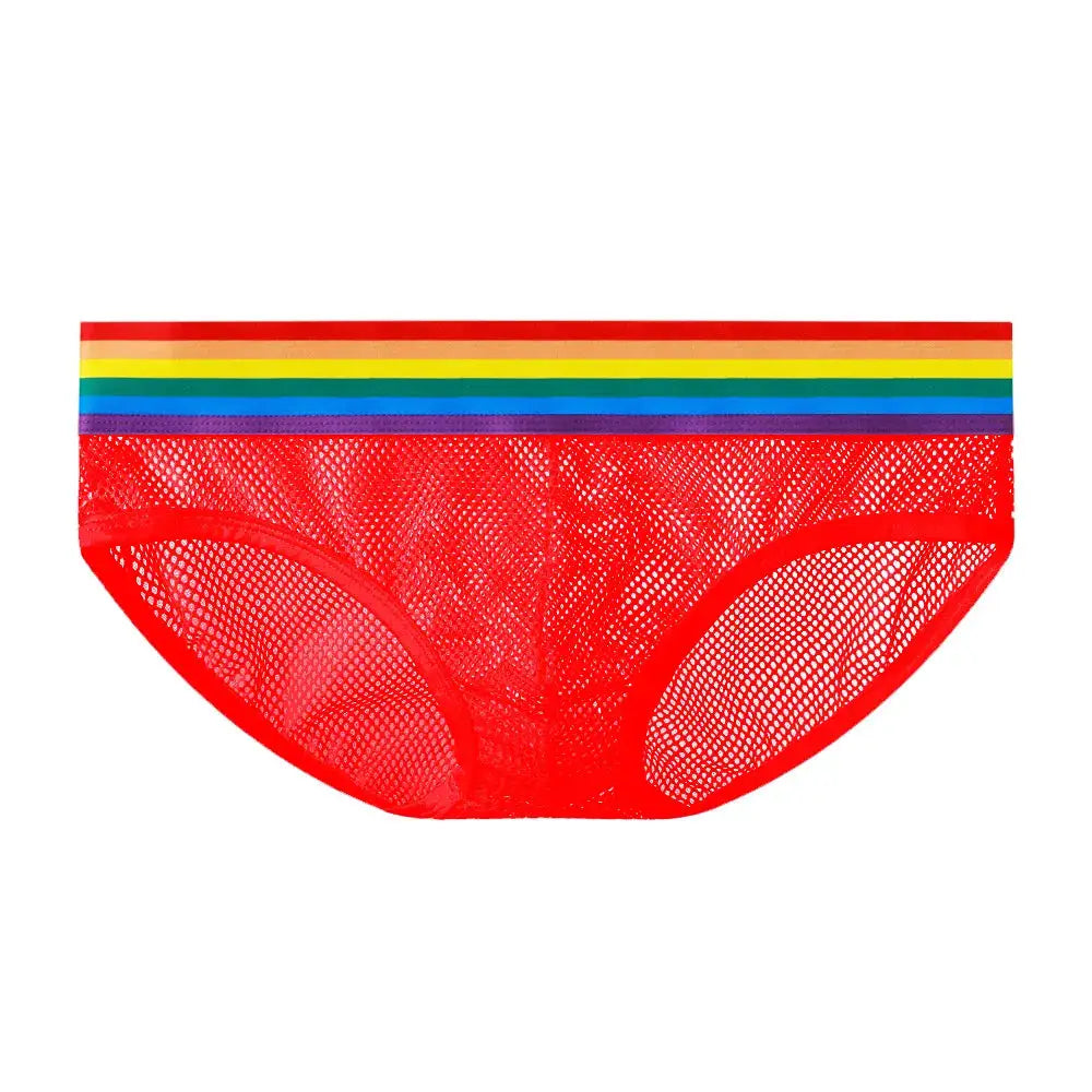 【GWH_60】Men's Underwear Mesh Rainbow Waistband Briefs Sheer Sexy Underpants by All Mart Bristol Ltd