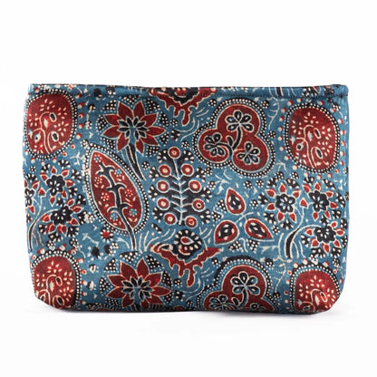 Hand-block Print Silk Travel Case Set of 3 - Blue Red Black Floral by SVEZElife