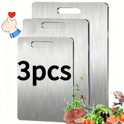 3-Piece High-Quality Stainless Steel Cutting Board Set — Durable, Easy to Clean, Ready for Use in the Kitchen, Space-Saving, Rustproof, and Bpa-Free, Ensuring Food Safety by All Mart Bristol Ltd