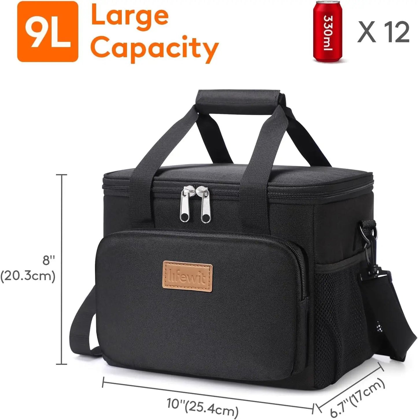 Stylish Black Insulated Lunch Bag - 9L Soft Cooler Tote for Adults, Perfect for 12 Cans by All Mart Bristol Ltd
