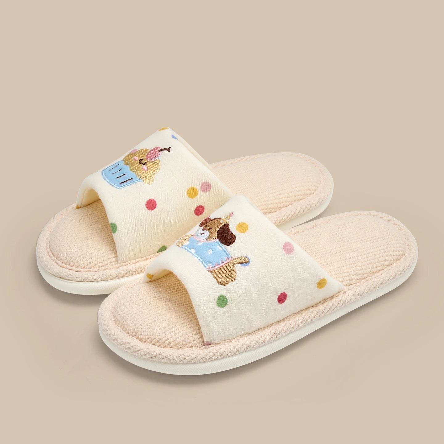 Women's Cartoon Embroidery Linen Slippers, Breathable Cotton Linen House Shoes, Comfortable Non-Slip Indoor Home Slides by All Mart Bristol Ltd