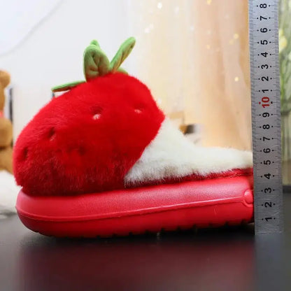Newest 2025 Creative Strawberry Fur Slippers with Stem Ladies Platfrom EVA Plush Slides Shoes for Women Brand Plush Slippers by All Mart Bristol Ltd