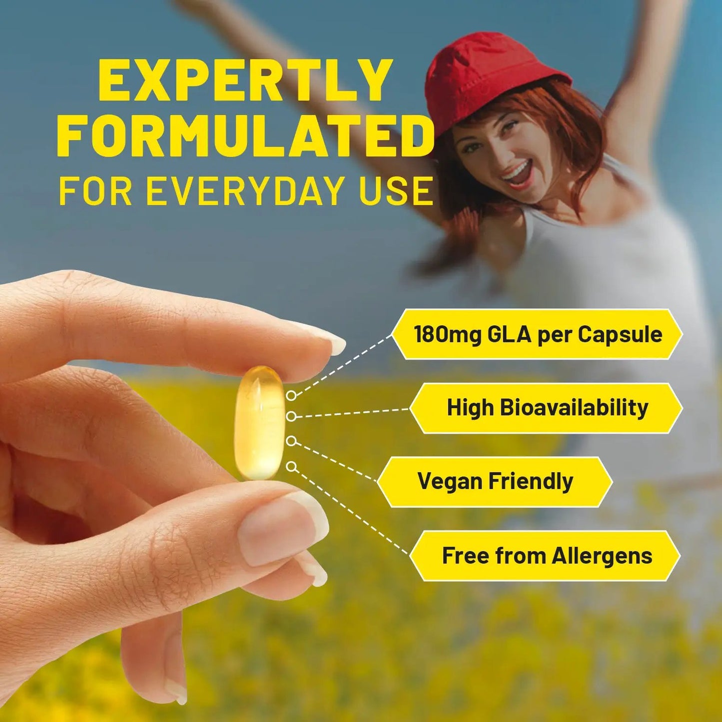 Vegan Evening Primrose Oil 2000mg with Vitamin E & B6 ? 60 Vegan Softgels| Pure Cold Pressed I 180mg GLA per Capsule I Women's Health I Premium Quality I by Prowise Healthcare by Prowise Healthcare