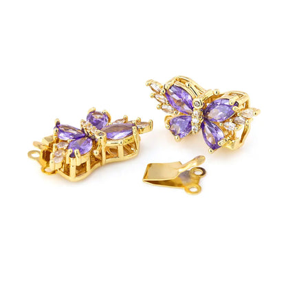18K Gold Color Brass and Zircon Butterfly 1 Line and 2 Line Necklaces Connect Clasps Diy Jewelry Making Accessories Materials