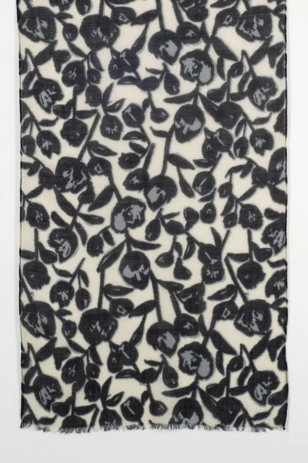 Buds and Flowers Merino Wool Scarf - Black White by SVEZElife