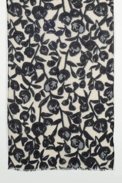 Buds and Flowers Merino Wool Scarf - Black White by SVEZElife