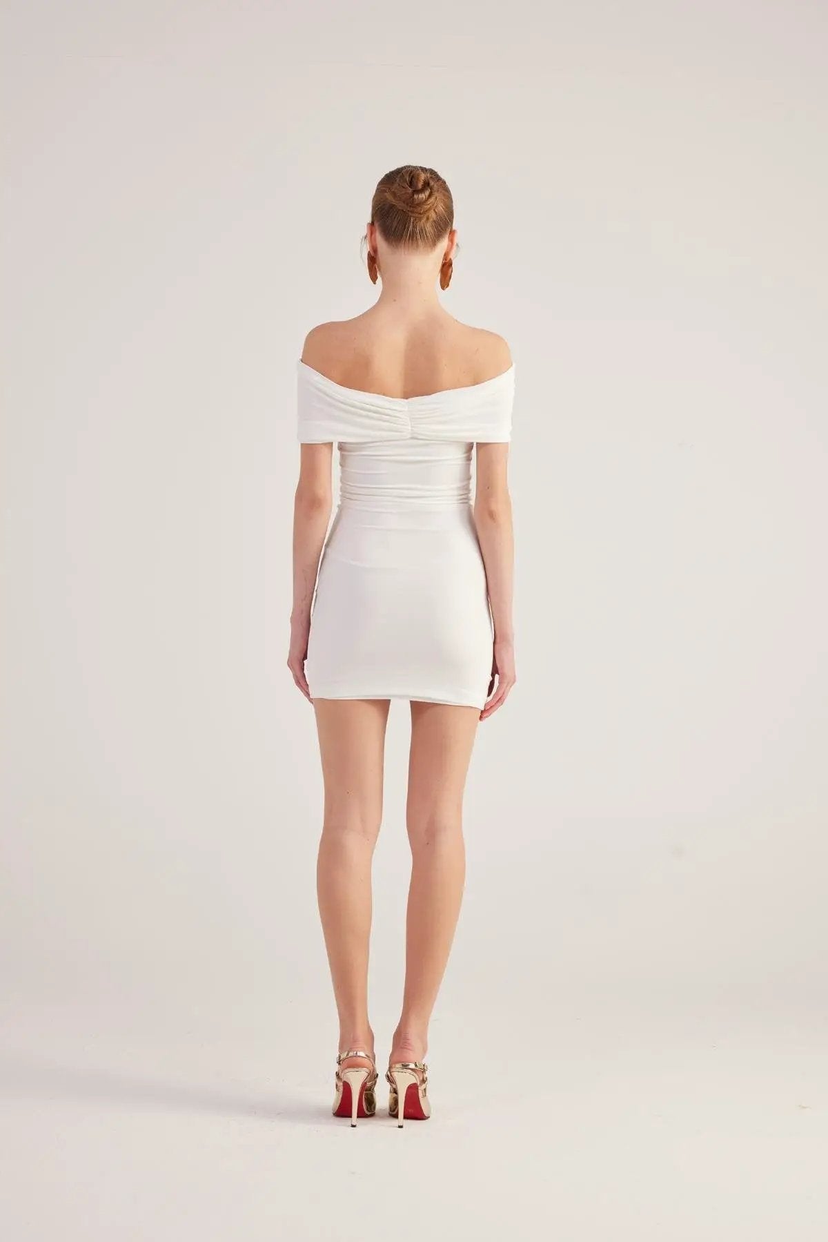 Muse White Bardot Neck Mini Dress by Holly Lolly