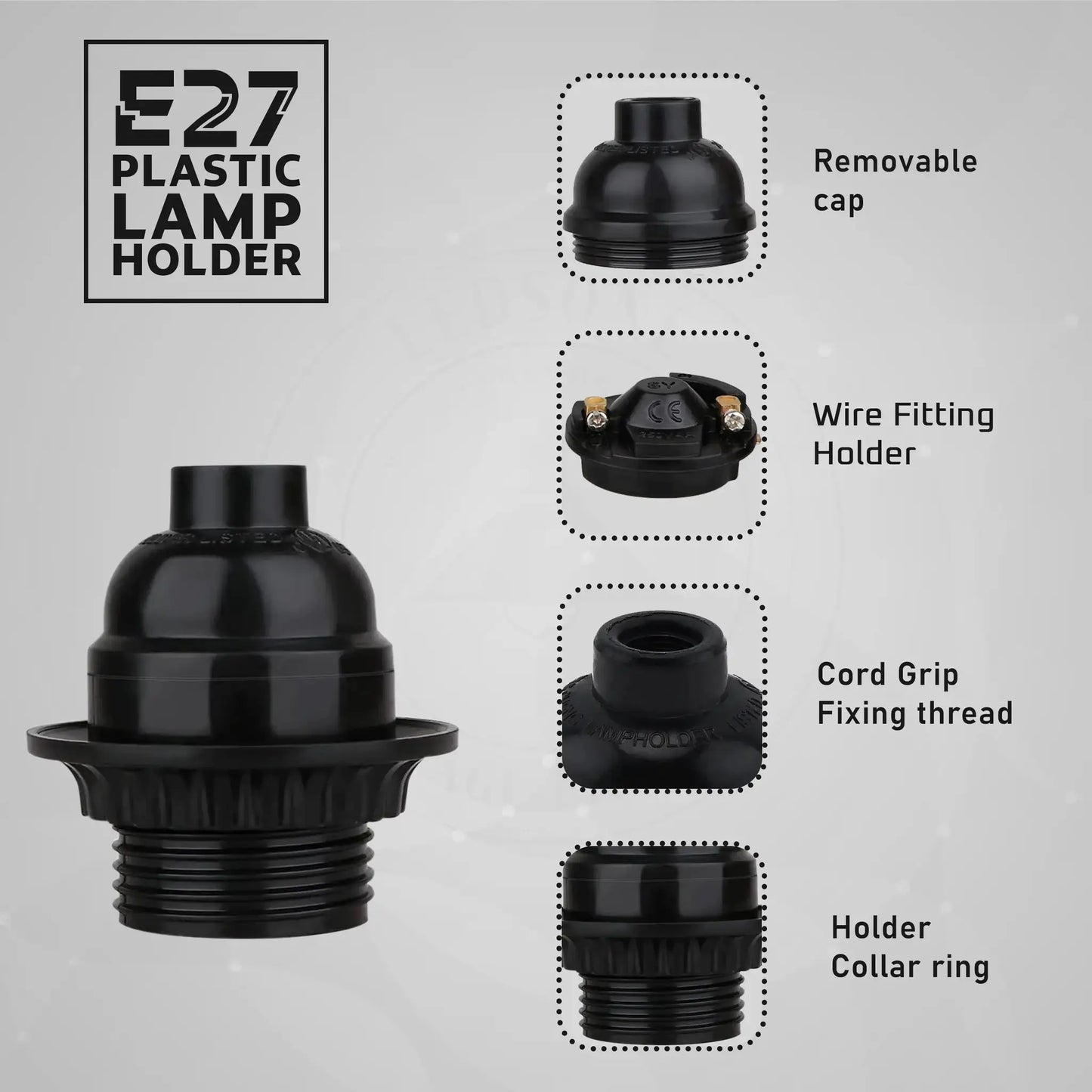 E27 Lamp Holder Black Plastic Pendant Socket Screw Cap 5 Pack ~4390 by LEDSone UK Ltd