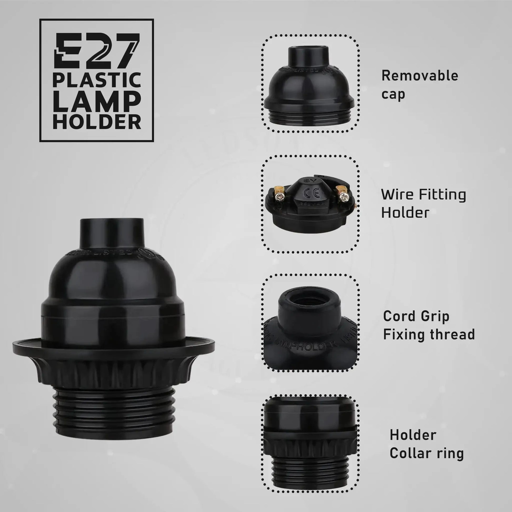 E27 Lamp Holder Black Plastic Pendant Socket Screw Cap 5 Pack ~4390 by LEDSone UK Ltd