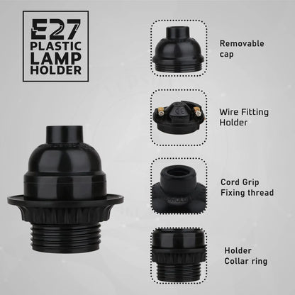 E27 Lamp Holder Black Plastic Pendant Socket Screw Cap 5 Pack ~4390 by LEDSone UK Ltd