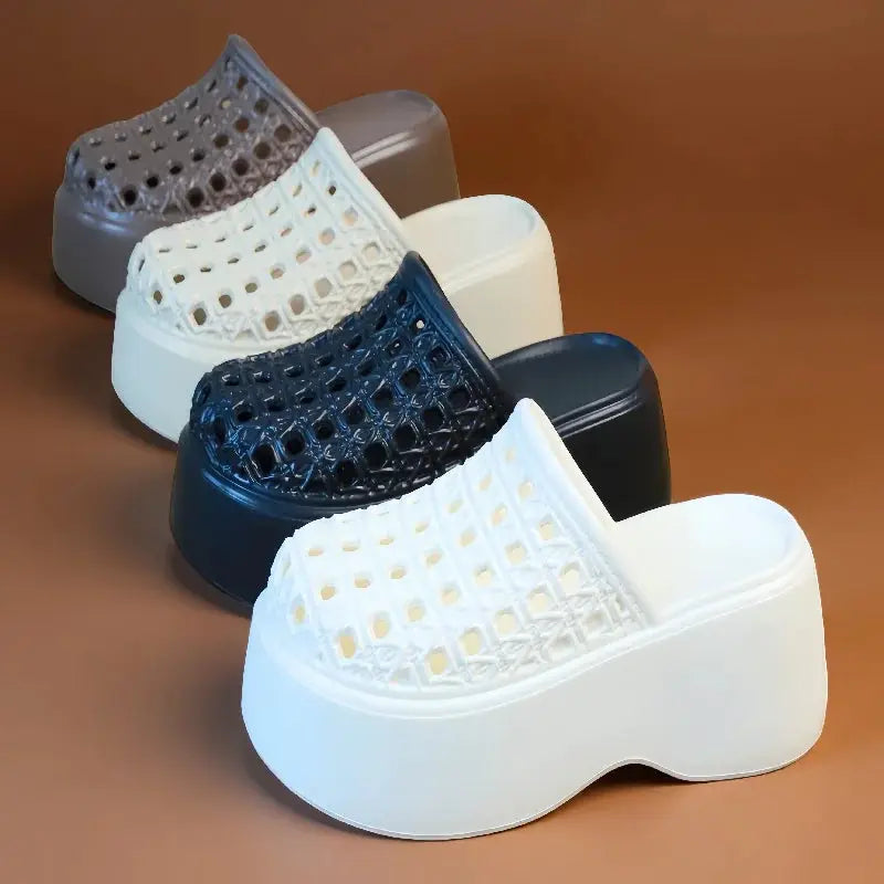 Chunky Thick Sole 7cm Platform Slippers Women Hollow Perforated Breathable Mules Shoes Concise Woman Height Boost Summer Slides by All Mart Bristol Ltd
