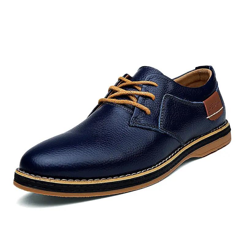 Low Cut Lace Up Casual Leather Shoes With Hand Stitched Detailing by Dropshipman