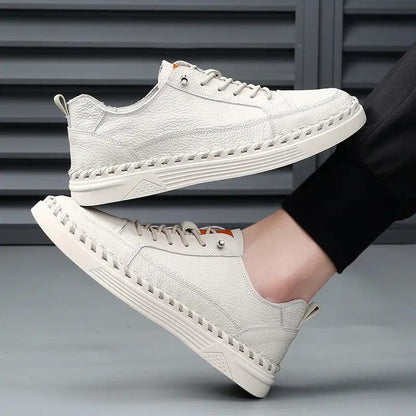 Men's Solid Color Versatile Genuine Leather Casual Sneakers by Dropshipman