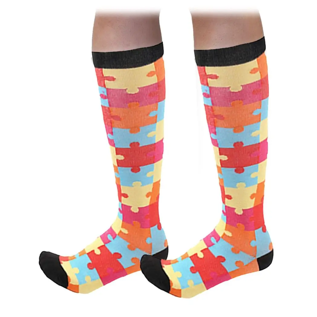 Flo Fashion Bright Pattern Knee-High With Nylon, Yarn & Spandex Compression Sock, Puzzle, L/XL by Flo