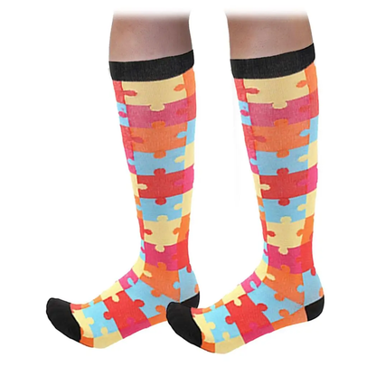 Flo Fashion Bright Pattern Knee-High With Nylon, Yarn & Spandex Compression Sock, Puzzle, L/XL by Flo